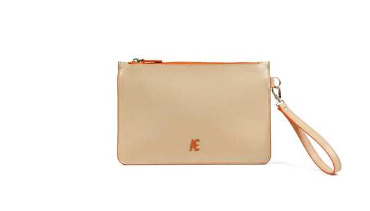 Busta pochette Nox Crema Arancio porta documenti in pelle