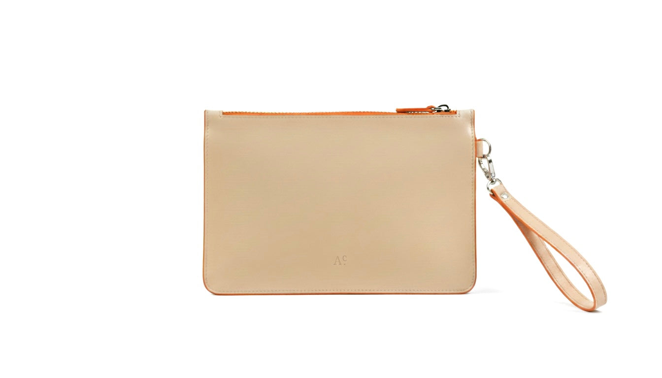 Busta pochette Nox Crema Arancio porta documenti in pelle
