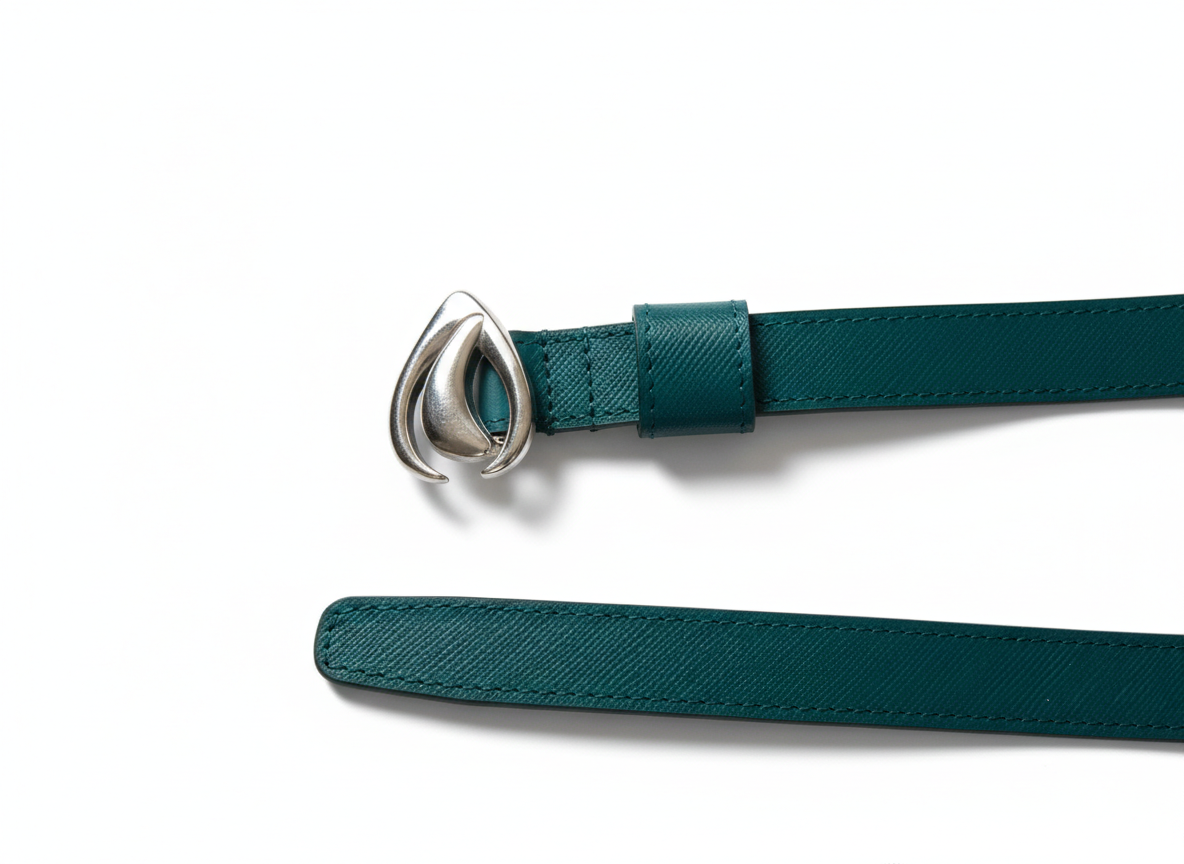 Cintura Goccia Argento Saffiano Verde Pavone