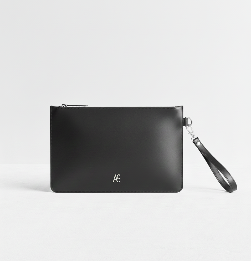 Busta pochette Nox Black Silver porta documenti in pelle