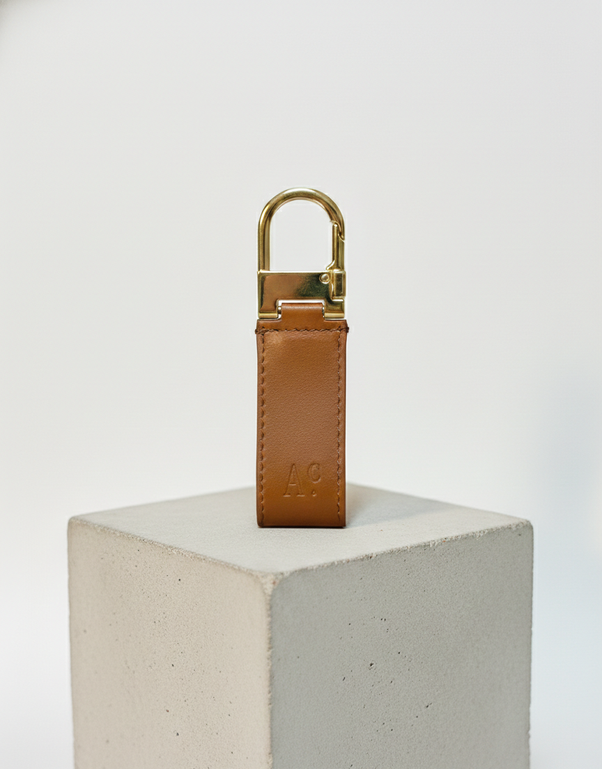 Portachiavi Hook Color Cuoio con molla oro